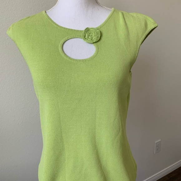 Lime Green Sleeveless Top with Floral Accent - Picture 1 of 4